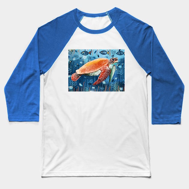 Turtle swimming in the ocean Baseball T-Shirt by Mimie20
